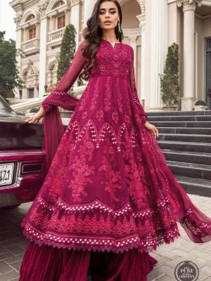 Maria B Unstitched Chiffon | MPC-23-107 Magenta Pink