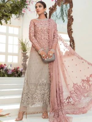 MariaB-Unstitched MBROIDERED - Coffee and Ash Pink