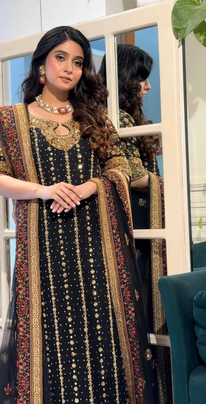 Haris Shakeel Wedding Edition – Black Shisha Silk Embroidered Dress - Image 3